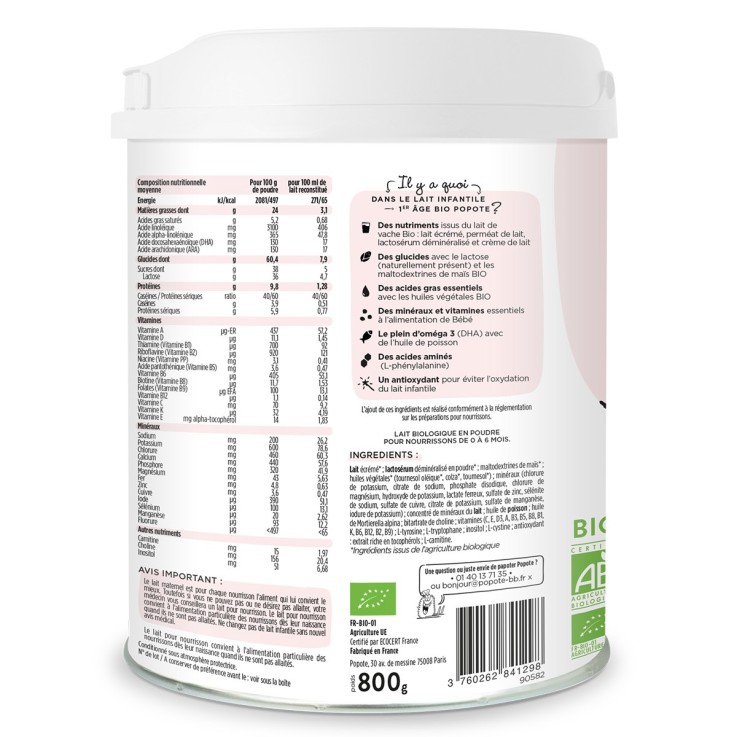 Lait 1er Âge Bio - 800 g