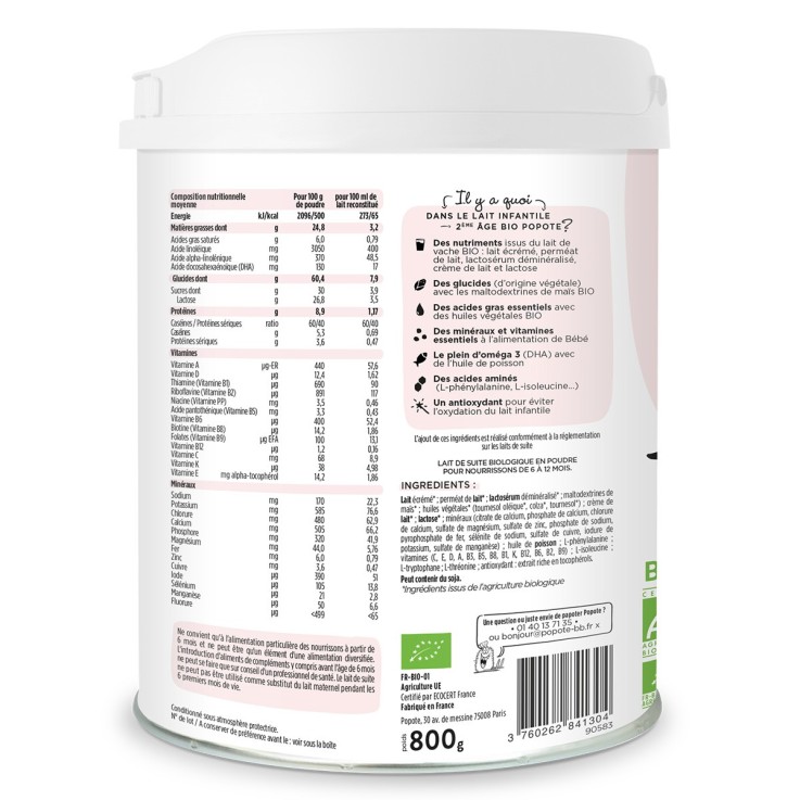 Lait 2ème Âge Bio - 800 g