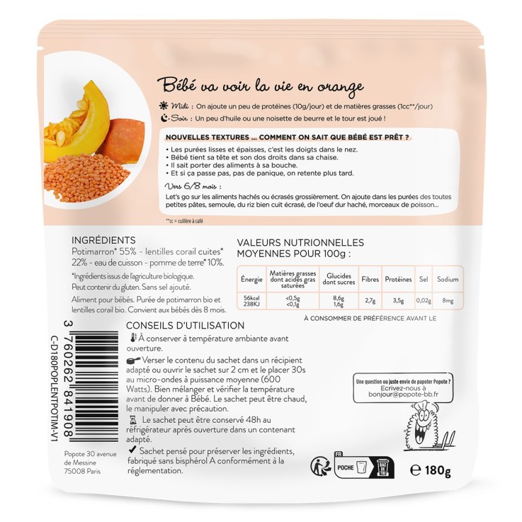 Les Moulinés Potimarron et Lentilles - 180 g