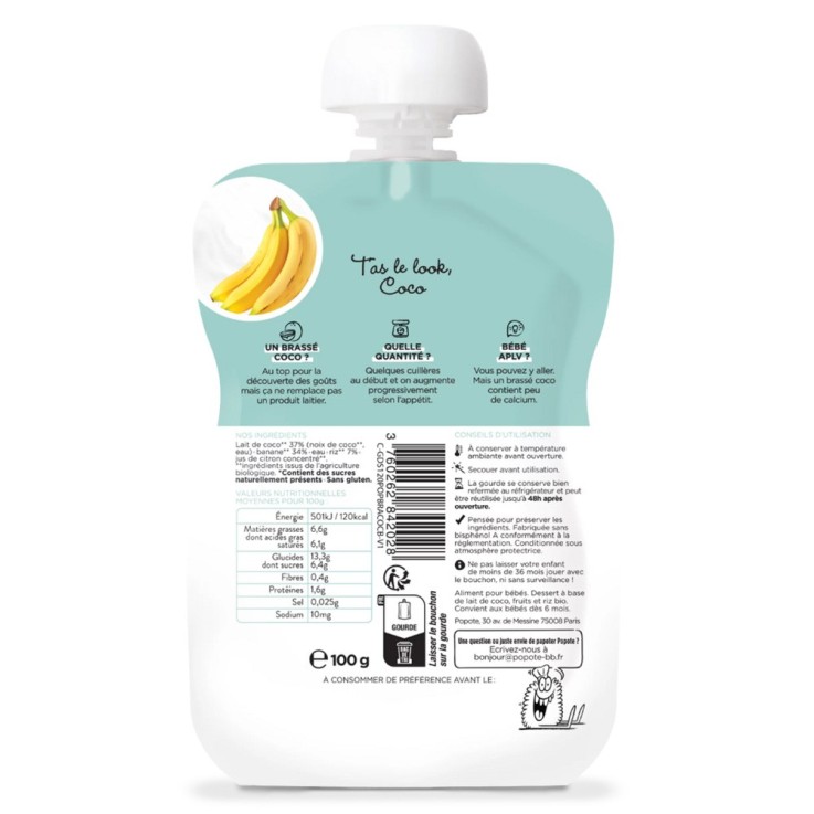 Gourde Repas Bio Brassé Coco Banane - 100 g