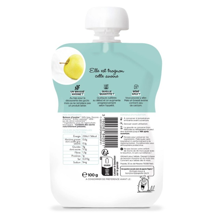 Gourde Repas Bio Brassé Avoine Pomme - 100 g