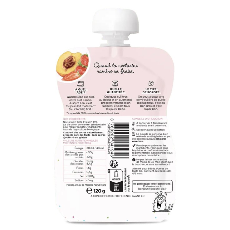 Gourde Repas Bio Nectarine et Fraises - 120 g