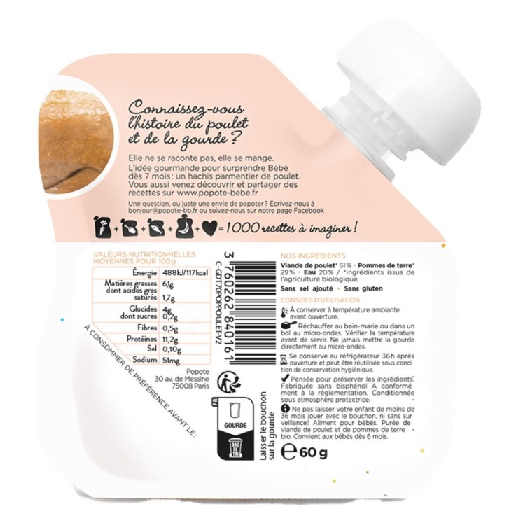 Gourde Repas Bio Poulet - 60 g