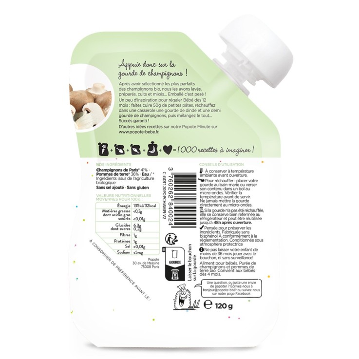 Gourde Repas Bio Champignons - 120 g