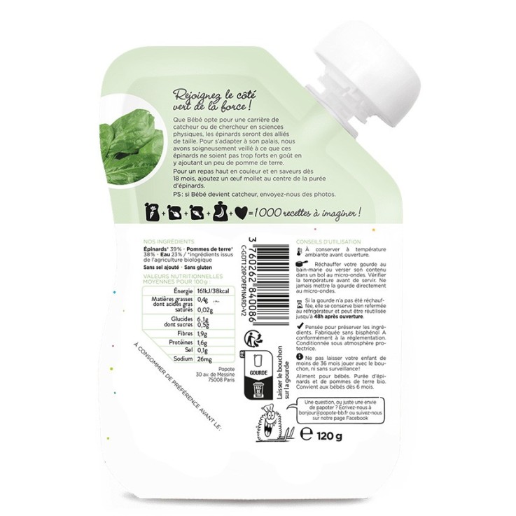 Gourde Repas Bio Epinards - 120 g