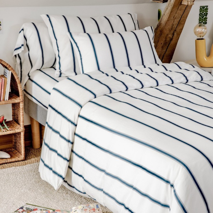 Housse de couette 1 personne Coton Bio Rayé Baïa