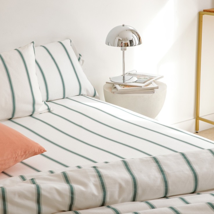 Drap housse adulte Coton Bio Rayé Baïa