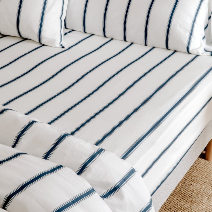 Drap housse adulte Coton Bio Rayé Baïa