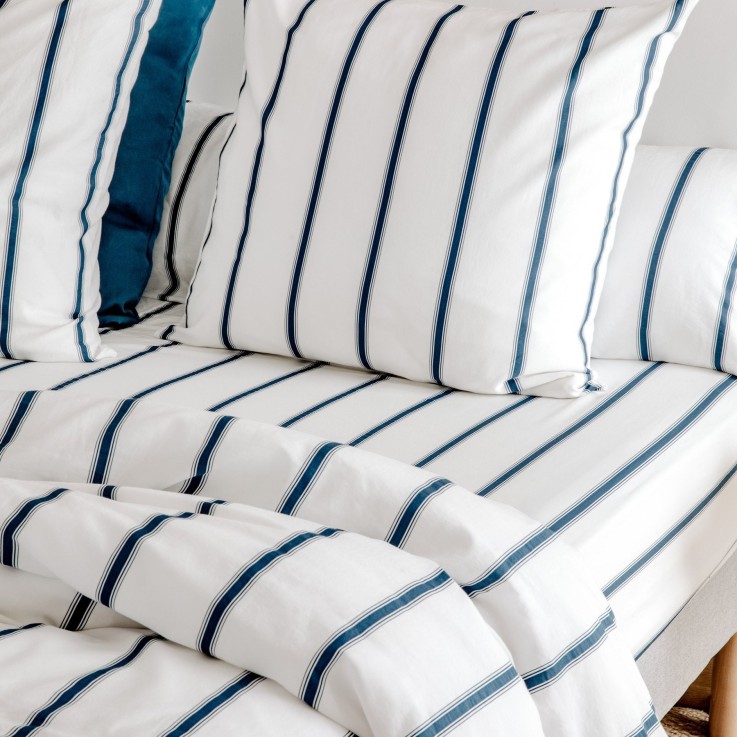 Drap housse adulte Coton Bio Rayé Baïa