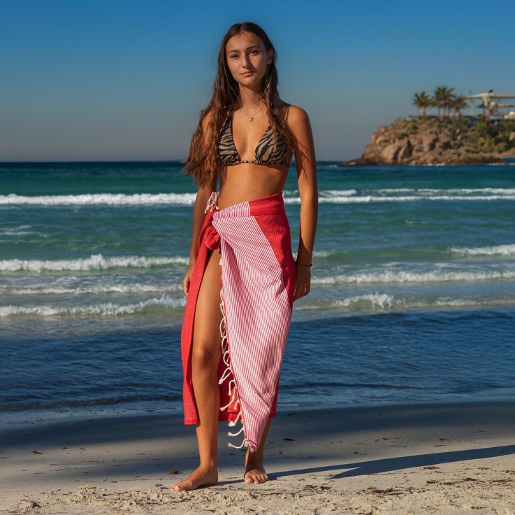 Fouta serviette plage nid d'abeille coton recyclé 1x2 m Seychelles