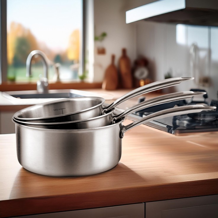 Set 3 casseroles 16/18/20cm inox, 1 éplucheur et 1 couteau office