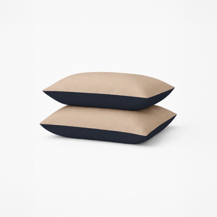 Lot de 2 taies d'oreiller bicolore en percale de coton bio, LES ESSENTIELS