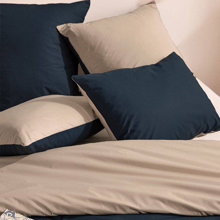 Lot de 2 taies d'oreiller bicolore en percale de coton bio, LES ESSENTIELS