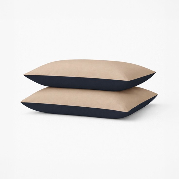 Lot de 2 taies d'oreiller bicolores en percale de coton bio, LES ESSENTIELS