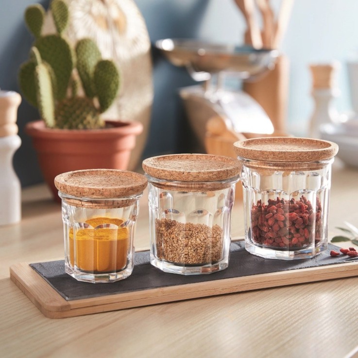 Lot de 3 pots à épices -STORING BOX CORK