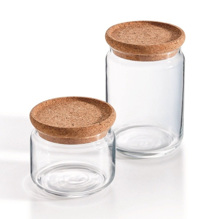 2 pots en verre 1L et 0,5L -PURE JAR CORK