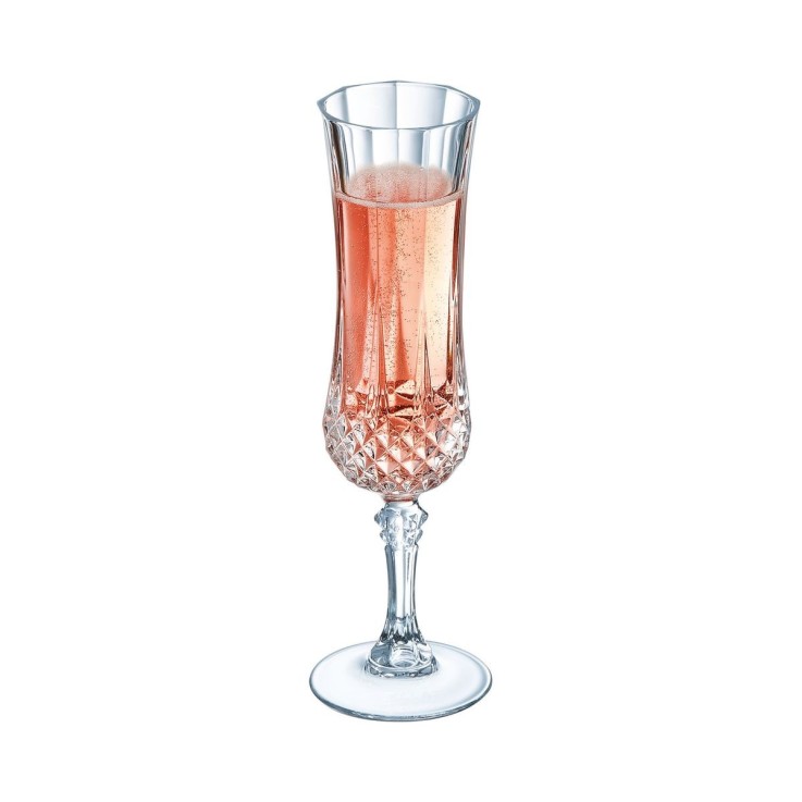 6 flûtes à Champagne 12cl Longchamp - Verre ultra transparent au design vintage