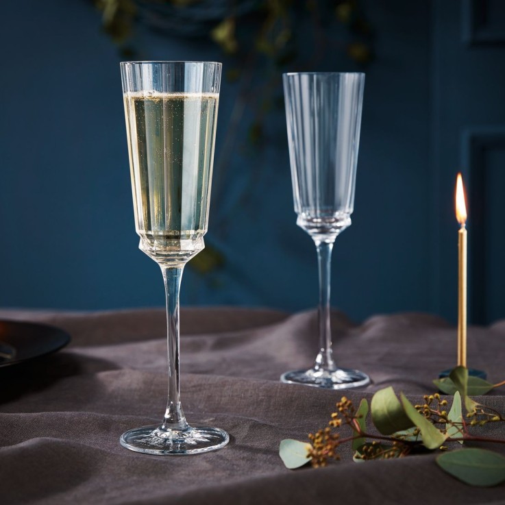 6 flûtes à Champagne 17cl Macassar - Verre ultra transparent au design vintage