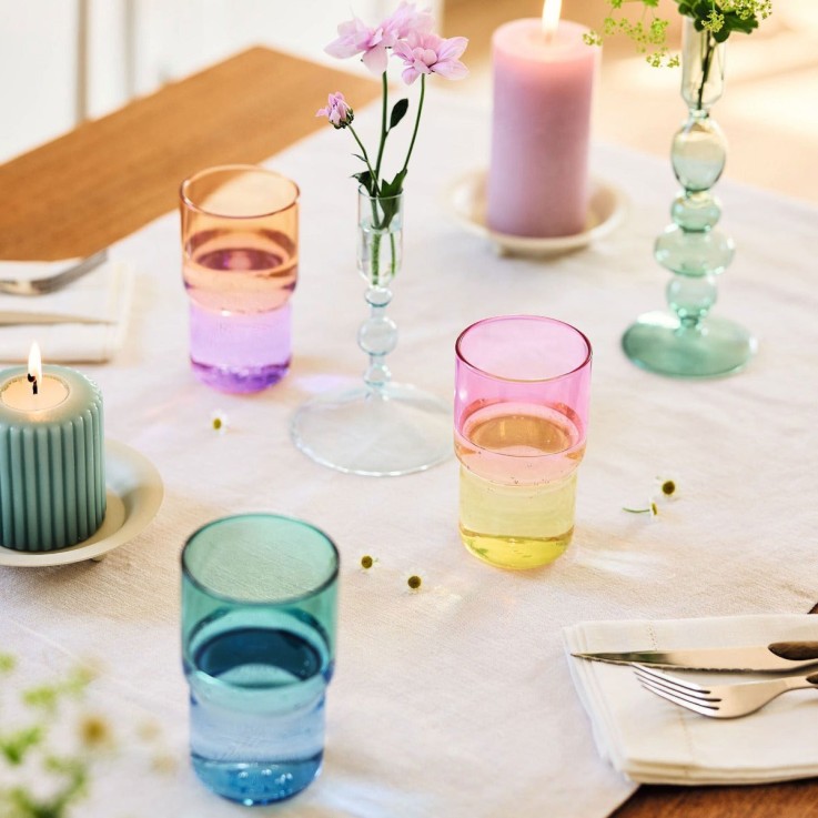 6 verres à eau jaune/rose 32 cl -CANDY MIX