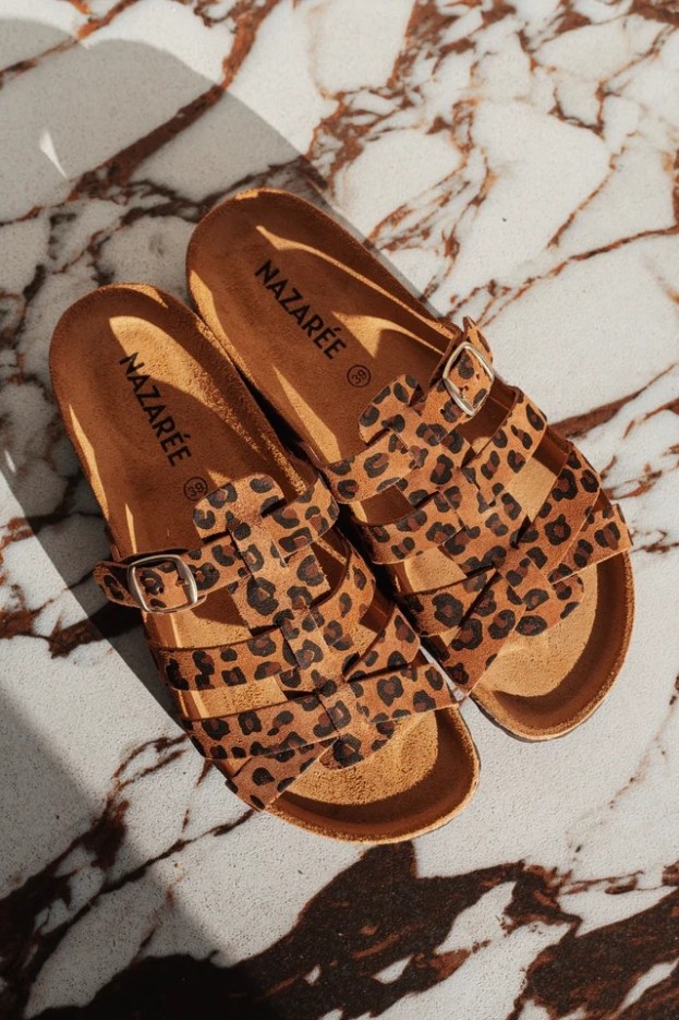 Mules Carmen Léopard Foncé en cuir