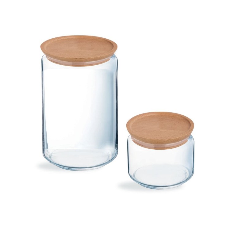 2 pots en verre - 1L et 0,5L -PURE JAR WOOD