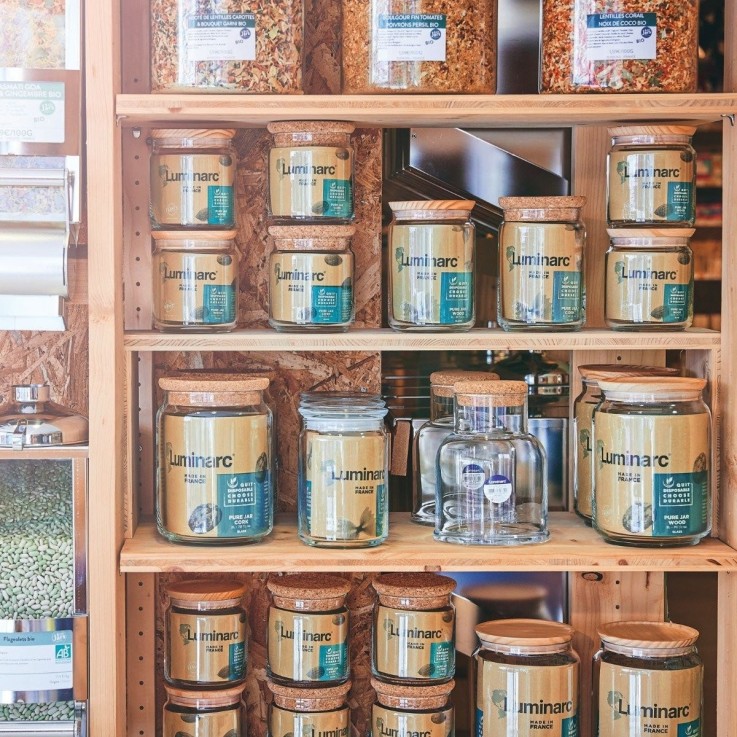 2 pots en verre - 1L et 0,5L -PURE JAR WOOD