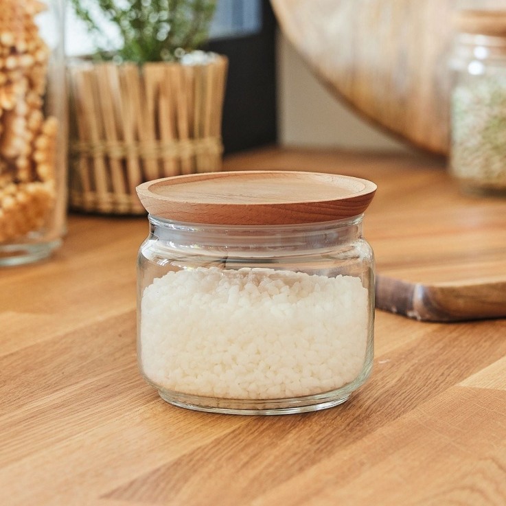 2 pots en verre - 1L et 0,5L -PURE JAR WOOD