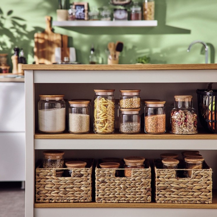 2 pots en verre - 1L et 0,5L -PURE JAR WOOD