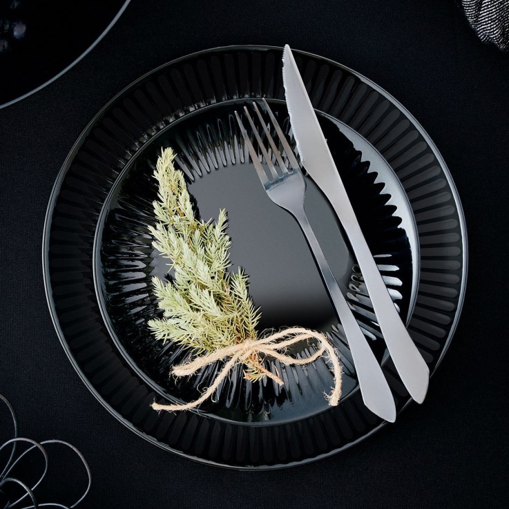 6 assiettes plates noires 25 cm -COTTAGE
