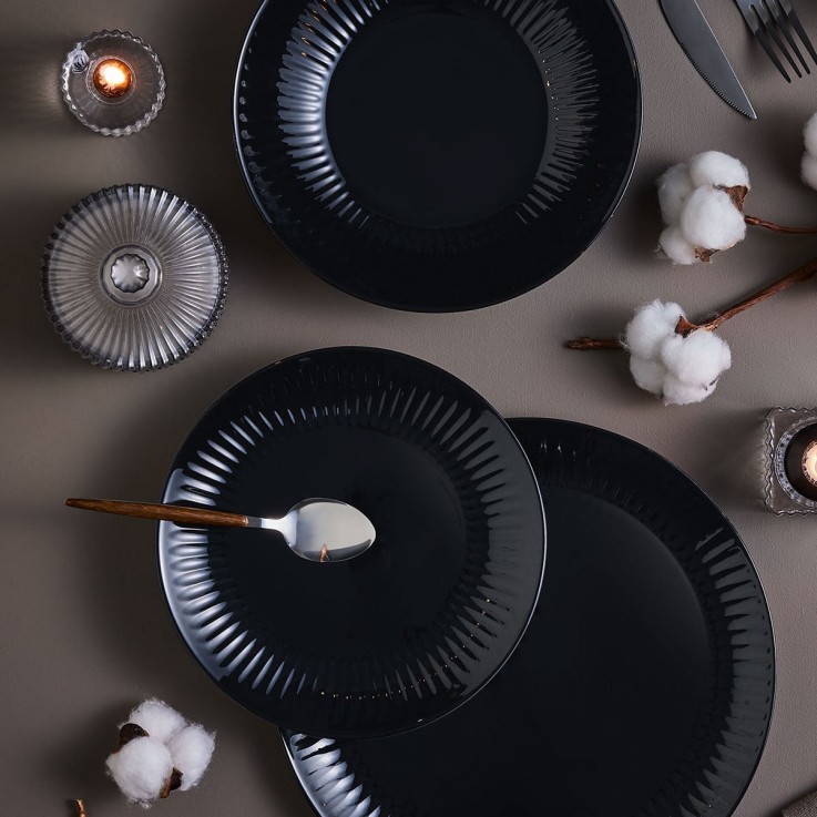 6 assiettes plates noires 25 cm -COTTAGE