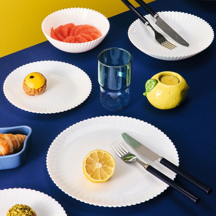 6 assiettes creuses blanches en opale 20 cm -BLOOM