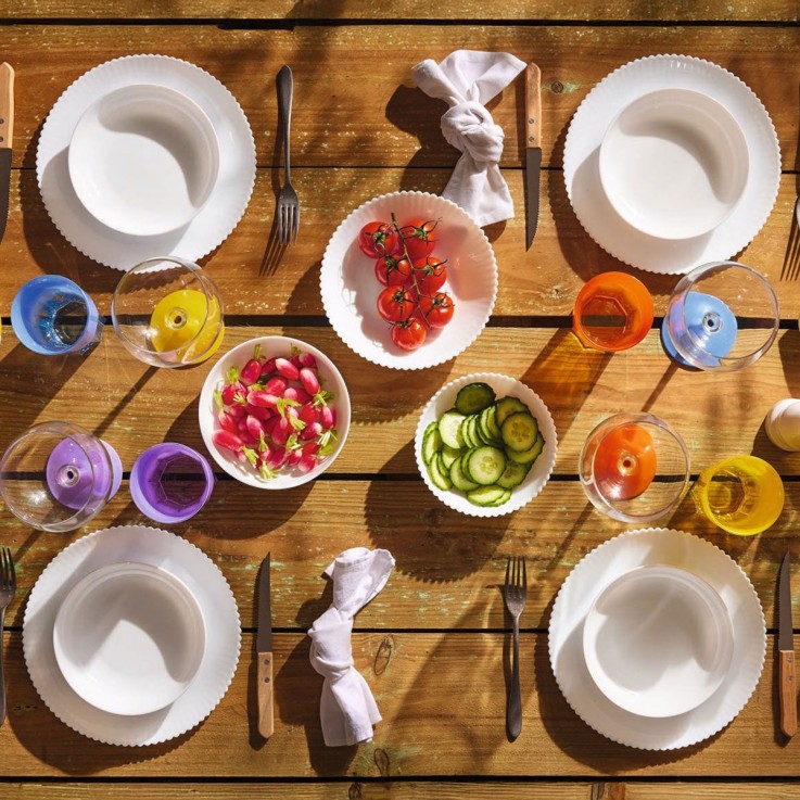 6 assiettes creuses blanches en opale 20 cm -BLOOM