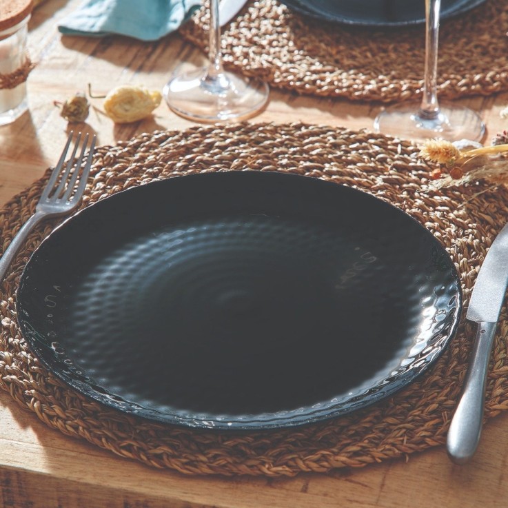 6 assiettes plates noires 25 cm -PAMPILLE