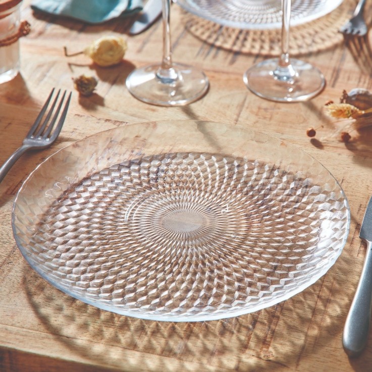 6 assiettes plates en verre 25 cm -PAMPILLE