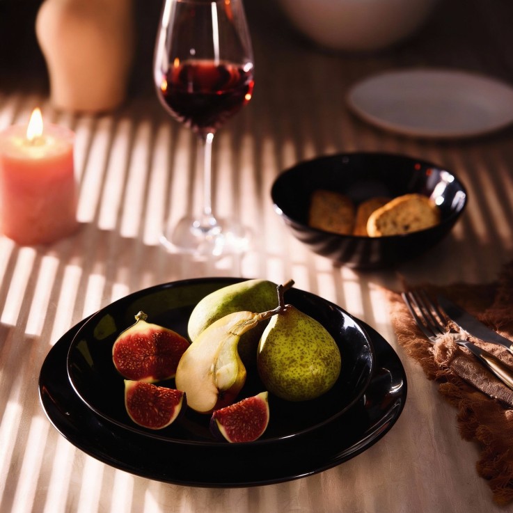6 assiettes à dessert noires en verre 18 cm -APY