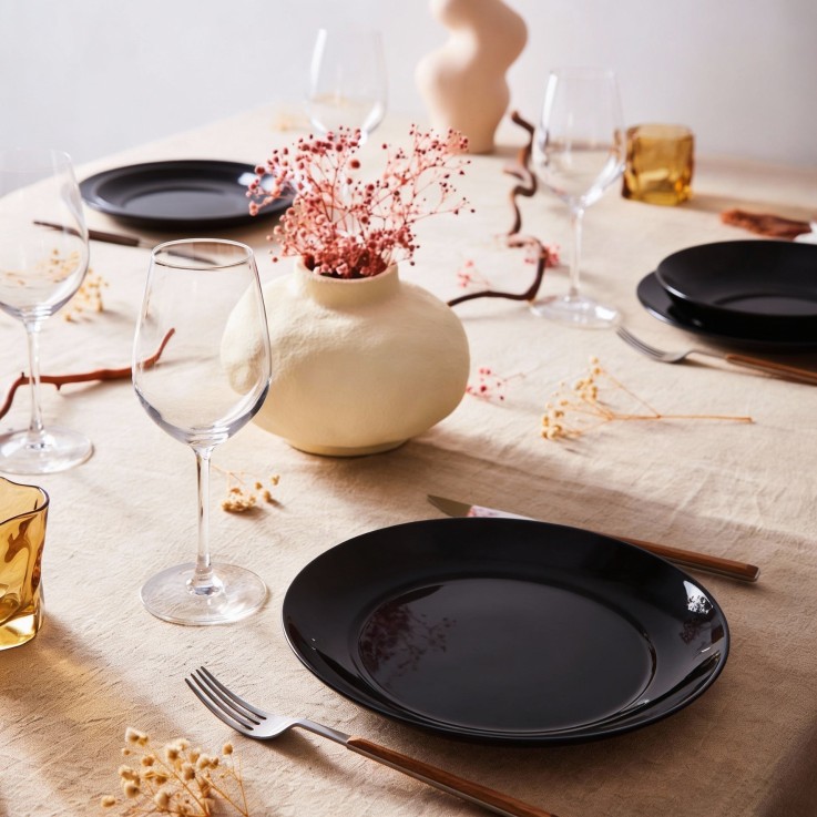 6 assiettes à dessert noires en verre 18 cm -APY