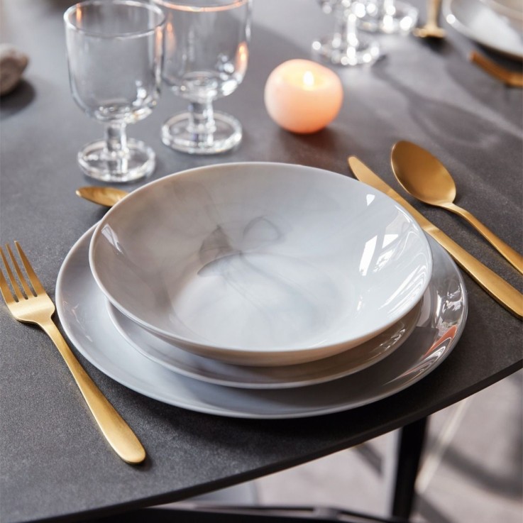 6 Assiettes creuses gris marbre 20 cm -DIWALI