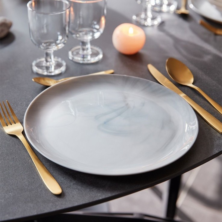 6 assiettes grises effet marbré 25 cm -DIWALI