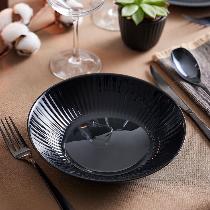 6 assiettes creuses noires 20 cm -COTTAGE