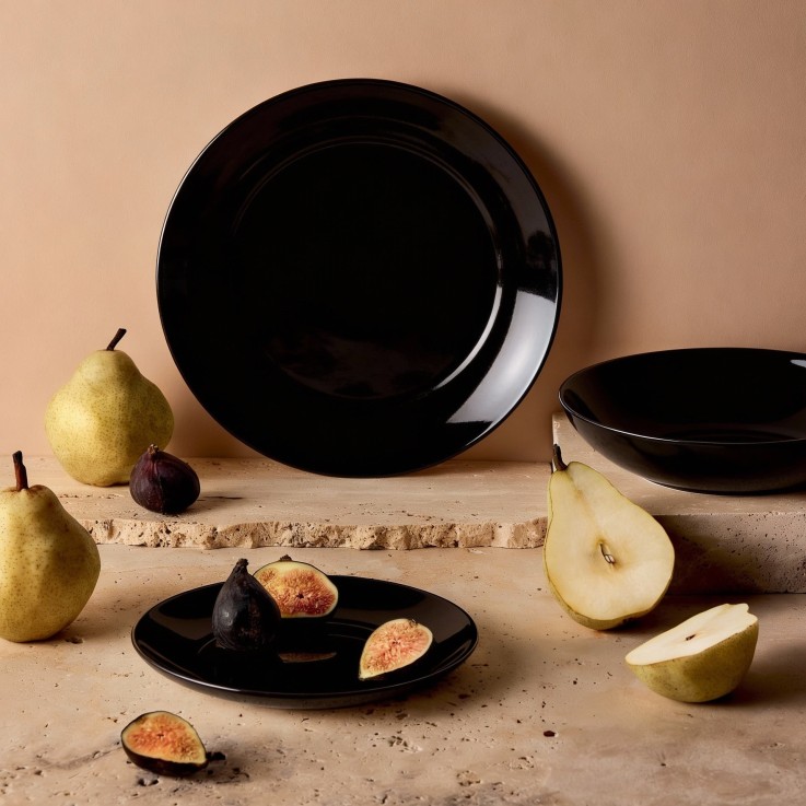 6 assiettes plates noires en verre 25 cm -APY