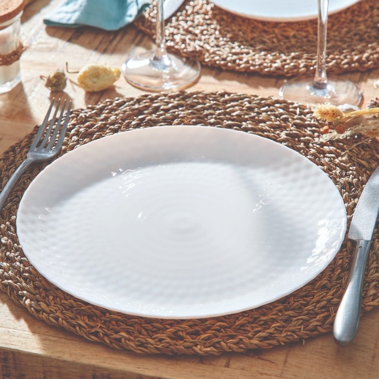 6 assiettes plates blanches 25 cm -PAMPILLE