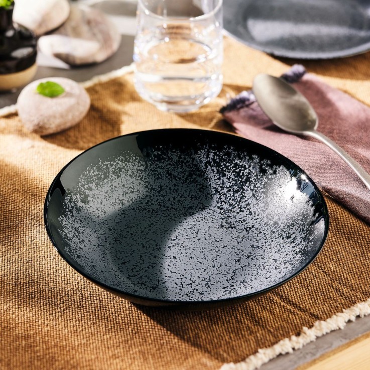 6 assiettes creuses noires 20 cm -SLATE