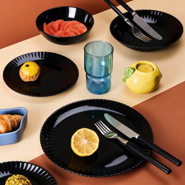 6 assiettes à dessert noires en verre 19 cm -BLOOM