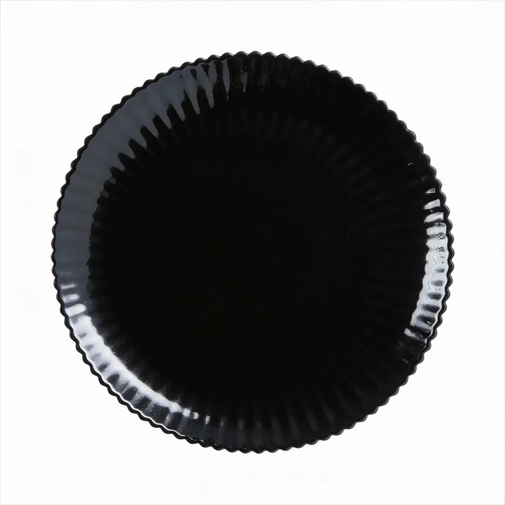 6 assiettes plates noires en verre 25 cm -BLOOM