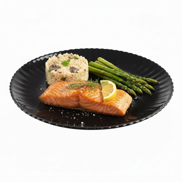 6 assiettes plates noires en verre 25 cm -BLOOM