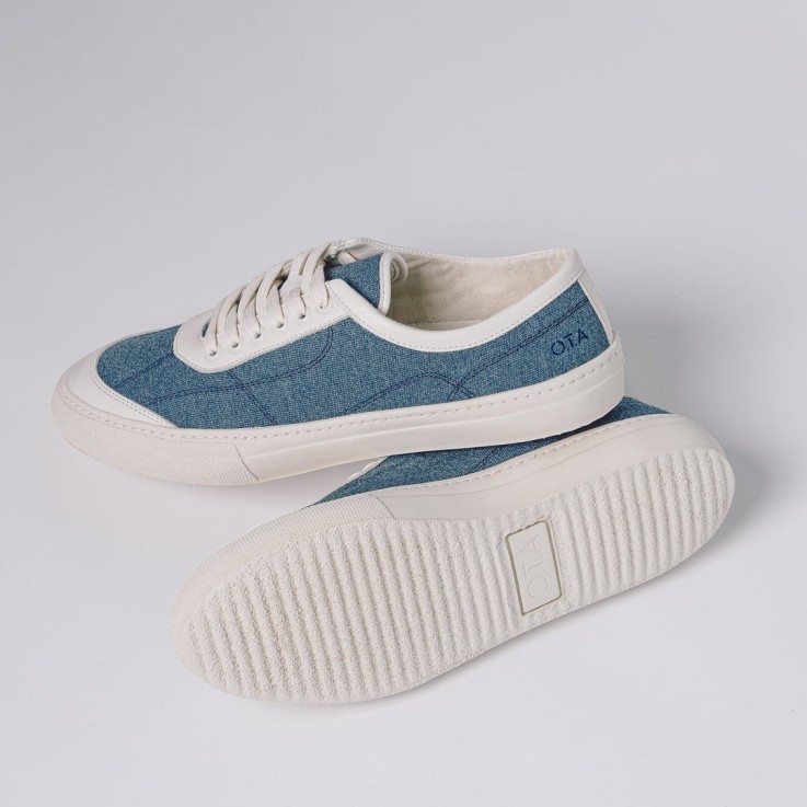 Baskets basses Belleville en Matière recyclée Bleu/Beige