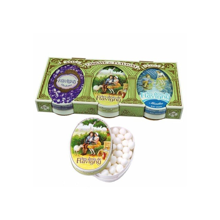 Coffret 3 Boîtes Anis de Flavigny Violette, Anis, Menthe - 150g