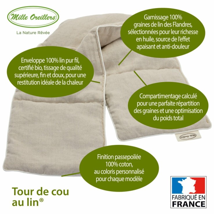 Tour de cou au lin ® naturel chauffant - 15 x 75 cm