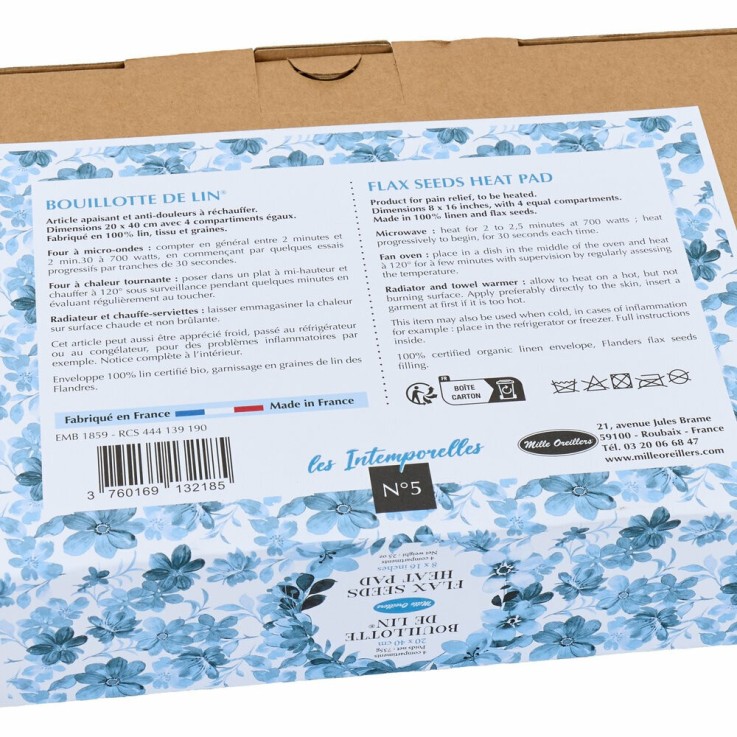Bouillotte de lin® L'Intemporelle N°5 - Motif Bleu floral