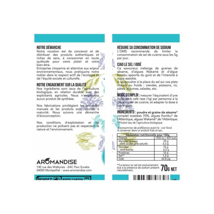 Ciao le Sel Iodé - Substitut de Sel bio 70g